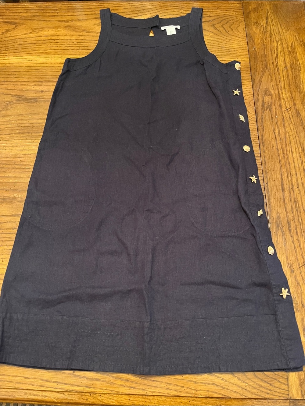 Cynthia Rowley navy blue shift dress with nautical theme buttons, size medium